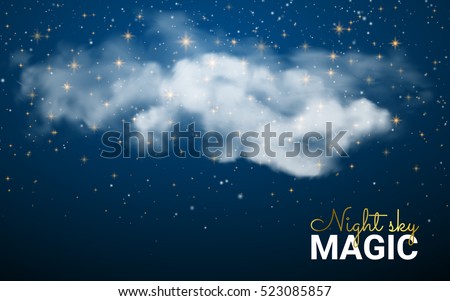 Magic Christmas Cloud. Shining Stars. Night sky abstract background. Vector illustration Christmas. Fairy Dust.