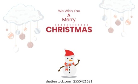 The Magic Christmas clouds, balls and snowman isolated white for Christmas background