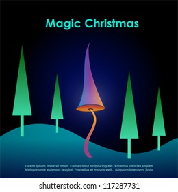 Magic christmas greeting card, vector illustration