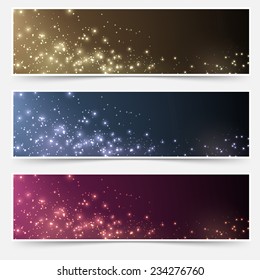 Magic Christmas header footer flyer collection. Vector illustration