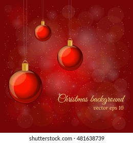 Magic Christmas and New Year background with glossy balls in red colors.