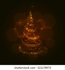 The Magic Christmas orange Tree card. Abstract christmas tree. Vector illustration