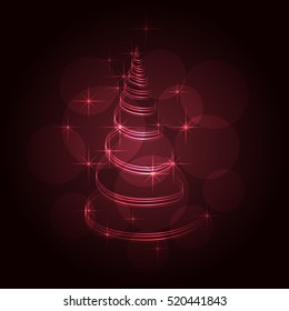 The Magic Christmas red Tree card. Abstract christmas tree. Vector illustration