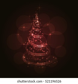 The Magic Christmas red Tree card. Abstract christmas tree. Vector illustration