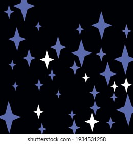 Magic Christmas Stars Winter Print Background. Mystery Black New Year Blue Santa Snow Wallpaper. Color Night Indigo Retro Four-pointed Pattern. Dark Chaotic White Holiday Sky Wallpaper.