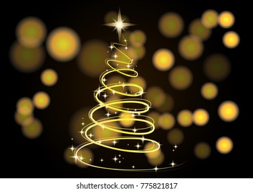The Magic Christmas Tree. Christmas background. light. Christmas background. Neon tree with a golden tint.