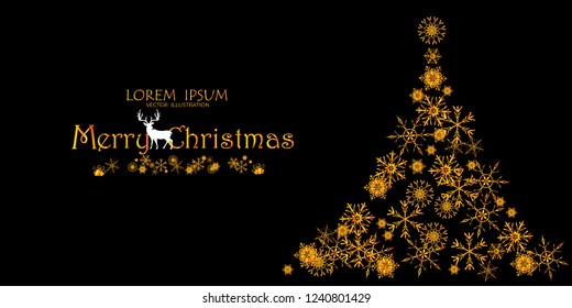 Magic christmas tree Isolated on background for Web Design. Vector illustration, calligraphic design. Merry Christmas greeting card.  