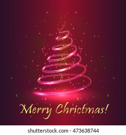 Magic Christmas Tree. Purple Background. Christmas Card