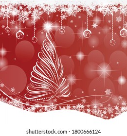Magic Christmas Tree. Red holiday background. 