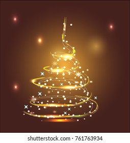 magic christmas tree vector illustration. Christmas greeting card. Christmas tree isolated object.