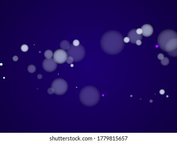 Magic circle bokeh lights vector background. White abstract snowflakes over dark blue background. Blurred bokeh lights flare effect circle elements party card pattern