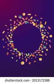 Magischer Circle Carnival violetter Hintergrund. Hologram Vector Round Texture. FallingFestive Card. Farbiger oberer Hintergrund.