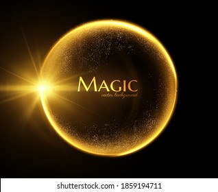 Magic circle with glittering dust particles trail falling off vector background with copyspace in center for your text. 