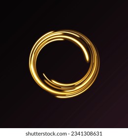 Magic circle. Golden glowing shiny spiral lines vector background. Abstract light speed motion effect. Portal and frame. Semicircular wave, light trail curve swirl, incandescent optical fiber png.