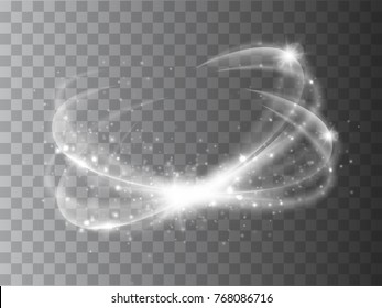 Magic circle isolated on transparent backgroun. Shine round light effect. Vector glow  ring with particles.
