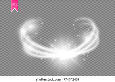 Magic circle isolated on transparent backgroun. Shine round light effect. Vector glow ring with particles. Vector