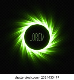 Magic circle with light effect. Rotating ring with glowing rays. Sparkling sun effect. Glowing swirl effect.