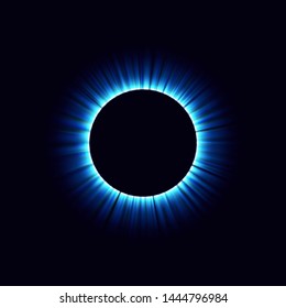 Magic circle light effects. Illustration isolated on dark background. Mystical portal. Bright sphere lens. Rotating lines. Glow ring. Magic neon ball. Vector. Eps10