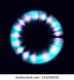 Magic circle light effects. Illustration isolated on dark background. Mystical portal. Bright sphere lens. Rotating lines. Glow ring. Magic neon ball. Vector. Eps10