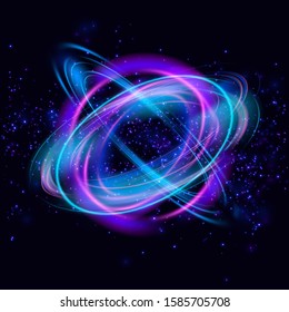 Magic circle light effects. Illustration isolated on dark background. Mystical portal. Glow ring. Magic neon ball. Abstract glowing circles on black background. Vector. Eps10