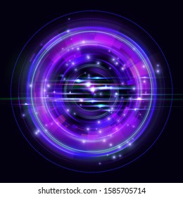 Magic circle light effects. Illustration isolated on dark background. Mystical portal. Glow ring. Magic neon ball. Abstract glowing circles on black background. Vector. Eps10
