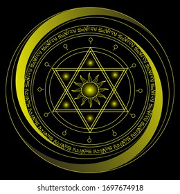 Magic circle ring, Magic Spell Ring Sparkle, incantation circle, Superpower. horoscope circle on dark background.