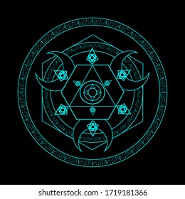 Magic circle ring, Magic Spell Ring Sparkle, incantation circle, Superpower. horoscope circle on dark background.