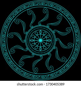 Magic circle ring, Magic Spell Ring Sparkle, incantation circle, Superpower. horoscope circle on dark background.