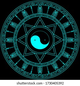 Magic circle ring, Magic Spell Ring Sparkle, incantation circle, Superpower. horoscope circle on dark background.