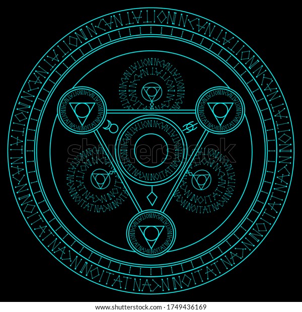 Magic\
circle ring, Magic Spell Ring Sparkle, incantation circle,\
Superpower. horoscope circle on dark\
background.