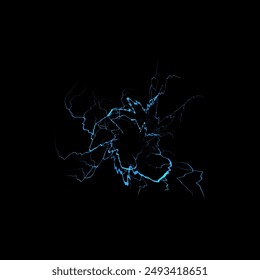 Magic circle of thunderbolt, blue lightning effect vector illustration. Realistic electricity blast ring shape with light rays. Round energy explosion. Flash light thunder spark. Plasma sphere