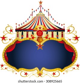 Magic circus blue frame. A circus frame with a big top and a large copy space for your message.