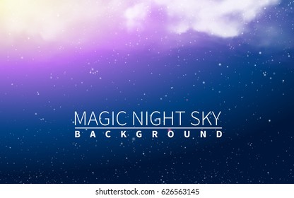 Magic Cloud Light. Blue Burst and Star. Holiday burst Realistic Design Elements. Vector Illustration. Abstract black modern background.