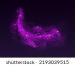 Magic cloud with sparkles, purple fairy stardust with sparks. Shiny fog for a witch spell, cosmic dust with glowing flares isolated on a dark background. Vector illustration.