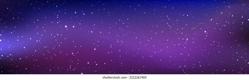 Magic color galaxy with star and planet. Space background with realistic purple and pink nebula, stardust and shining stars. Infinite universe and starry night blue sky. Realistic cosmos light. Vector