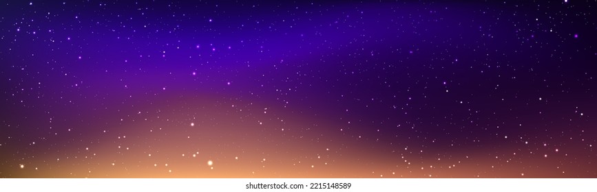 Magic color galaxy with star and planet. Space background with realistic purple and pink nebula, stardust and shining stars. Infinite universe and starry night blue sky. Realistic cosmos light. Vector