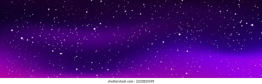 Magic color galaxy with star and planet. Infinite universe and starry night blue sky. Realistic cosmos light. Space background with realistic purple and pink nebula, stardust and shining stars. Vector