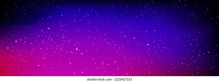 Magic color galaxy with star and planet. Infinite universe and starry night blue sky. Realistic cosmos light. Space background with realistic purple and pink nebula, stardust and shining stars. Vector