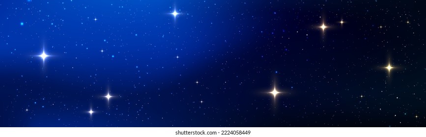 Magic color galaxy with star and planet. Infinite universe and starry night blue sky. Realistic cosmos light. Space background with realistic purple and pink nebula, stardust and shining stars. Vector