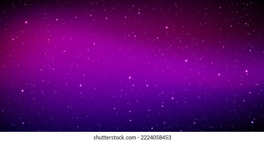 Magic color galaxy with star and planet. Infinite universe and starry night blue sky. Realistic cosmos light. Space background with realistic purple and pink nebula, stardust and shining stars. Vector