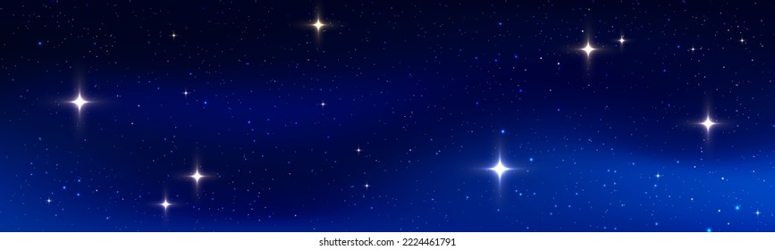 Magic color galaxy with star and planet. Infinite universe and starry night blue sky. Realistic cosmos light. Space background with realistic purple and pink nebula, stardust and shining stars. Vector