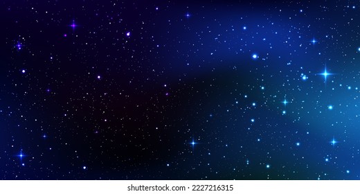 Magic color galaxy with star and planet. Infinite universe and starry night blue sky. Realistic cosmos light. Space background with realistic purple and pink nebula, stardust and shining stars. Vector