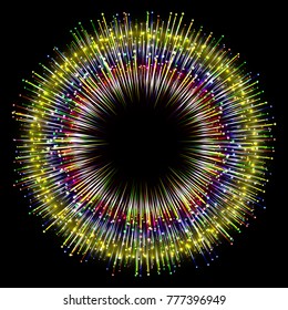 Magic colored vector fireworks. Rays, stars burst with sparkles. Glowing light effects. Festive illustration with effect power explosion