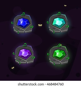 Magic colorful square gem stone. Set cartoon elements for game. Bright game object.Gui.