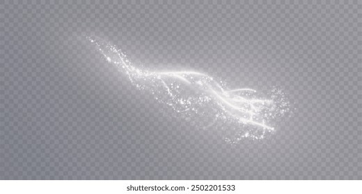 Magic comet light effect with many sparkling bokke and shimmering light effects. Magic bright wind for web design and fairy decoration. Vector