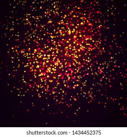 Magic concept. Abstract defocused circular golden luxury gold glitter bokeh lights background. Graphic resources design template. Vector illustration. 