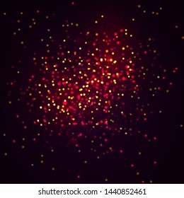 Magic concept. Abstract defocused circular golden luxury gold glitter bokeh lights background. Graphic resources design template. Vector illustration. 