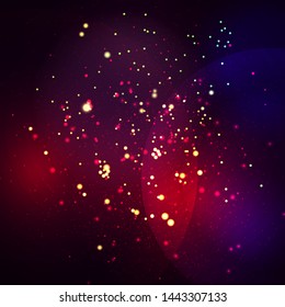 Magic concept. Abstract defocused circular golden luxury gold glitter bokeh lights background. Graphic resources design template. Vector illustration.