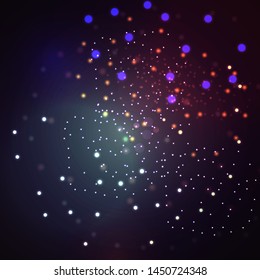 Magic concept. Abstract defocused circular golden luxury gold glitter bokeh lights background. Graphic resources design template. Vector illustration.