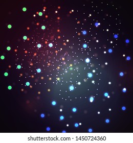 Magic concept. Abstract defocused circular golden luxury gold glitter bokeh lights background. Graphic resources design template. Vector illustration.